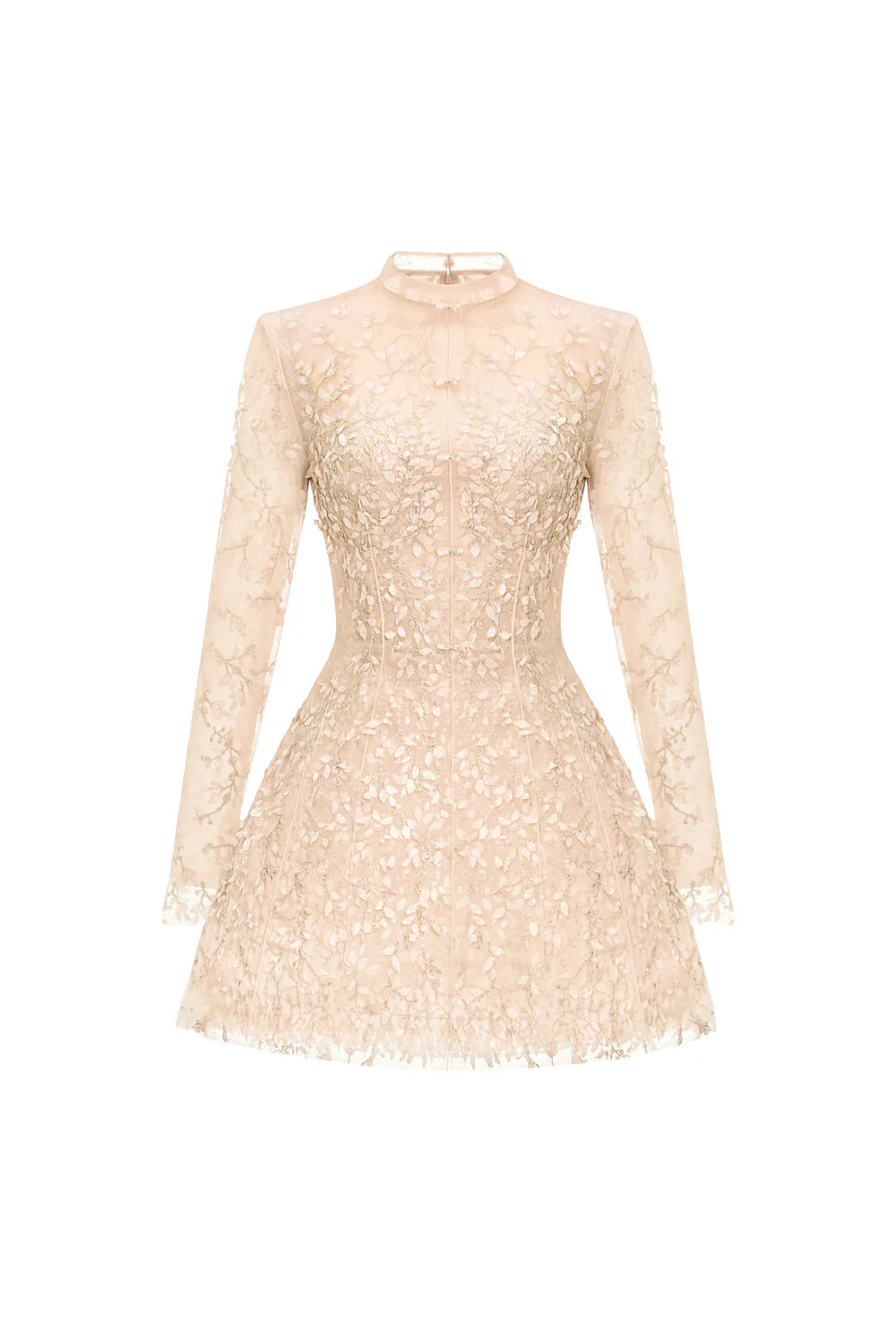 Isabeau High Neck Embroidery Mini Dress