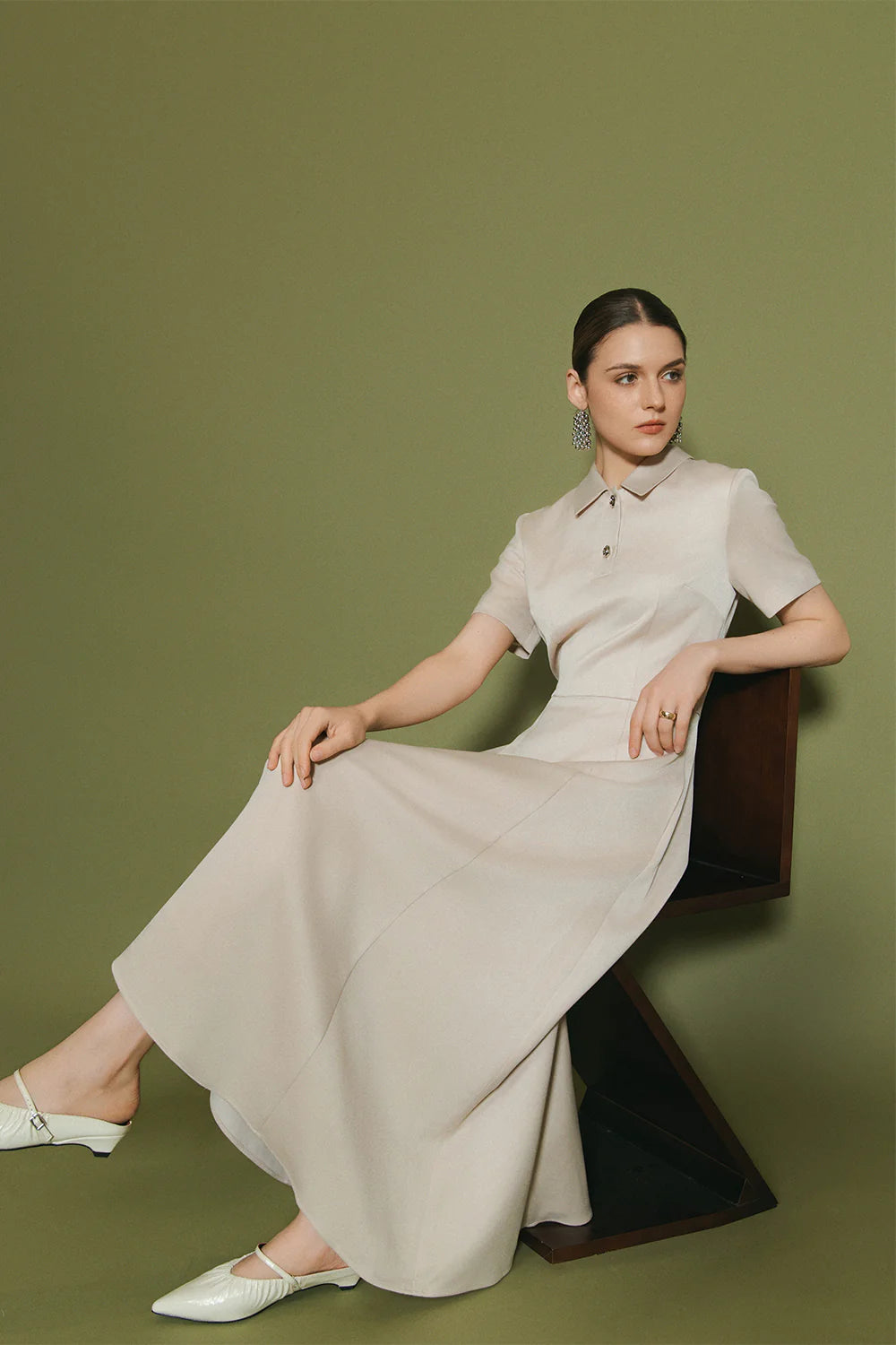 Alba Collared Button Midi Dress