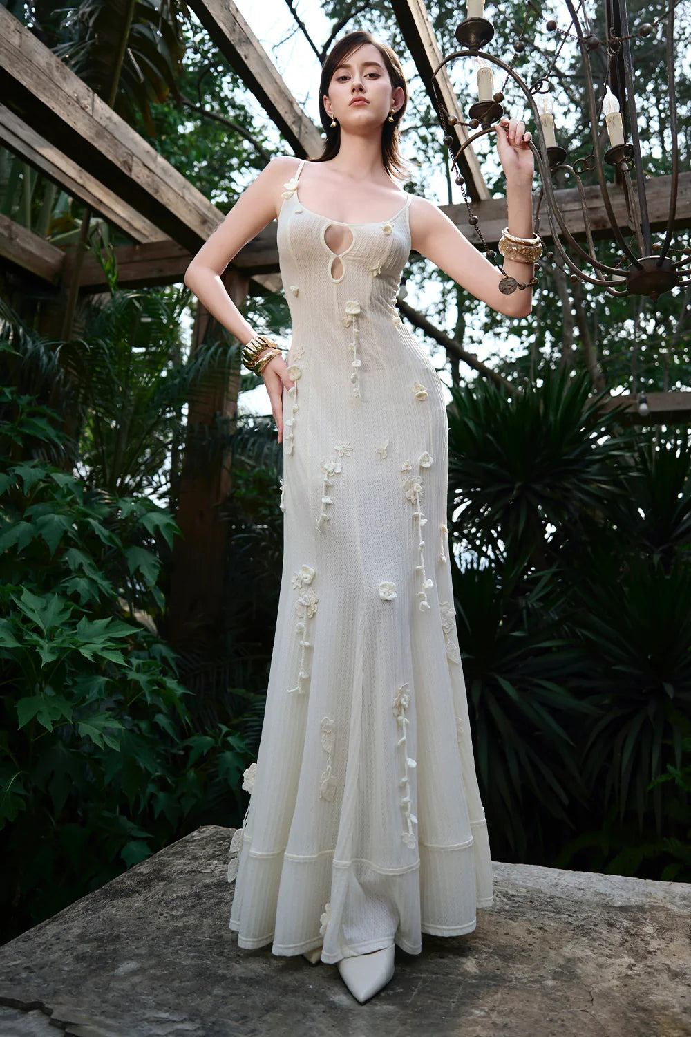 Poetic Scoop Neck Applique Maxi Dress