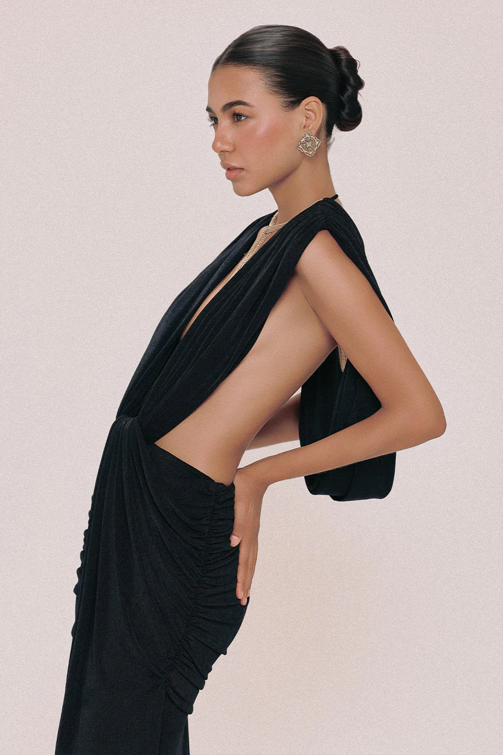 Venus Sheath Draped Spandex Maxi Dress