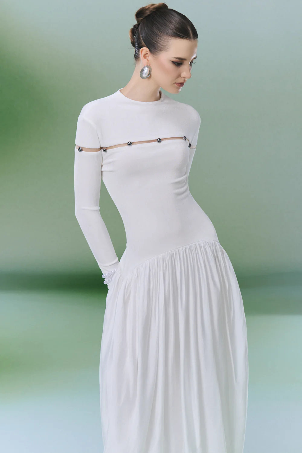 Milan Round Neck Gathering Midi Dress