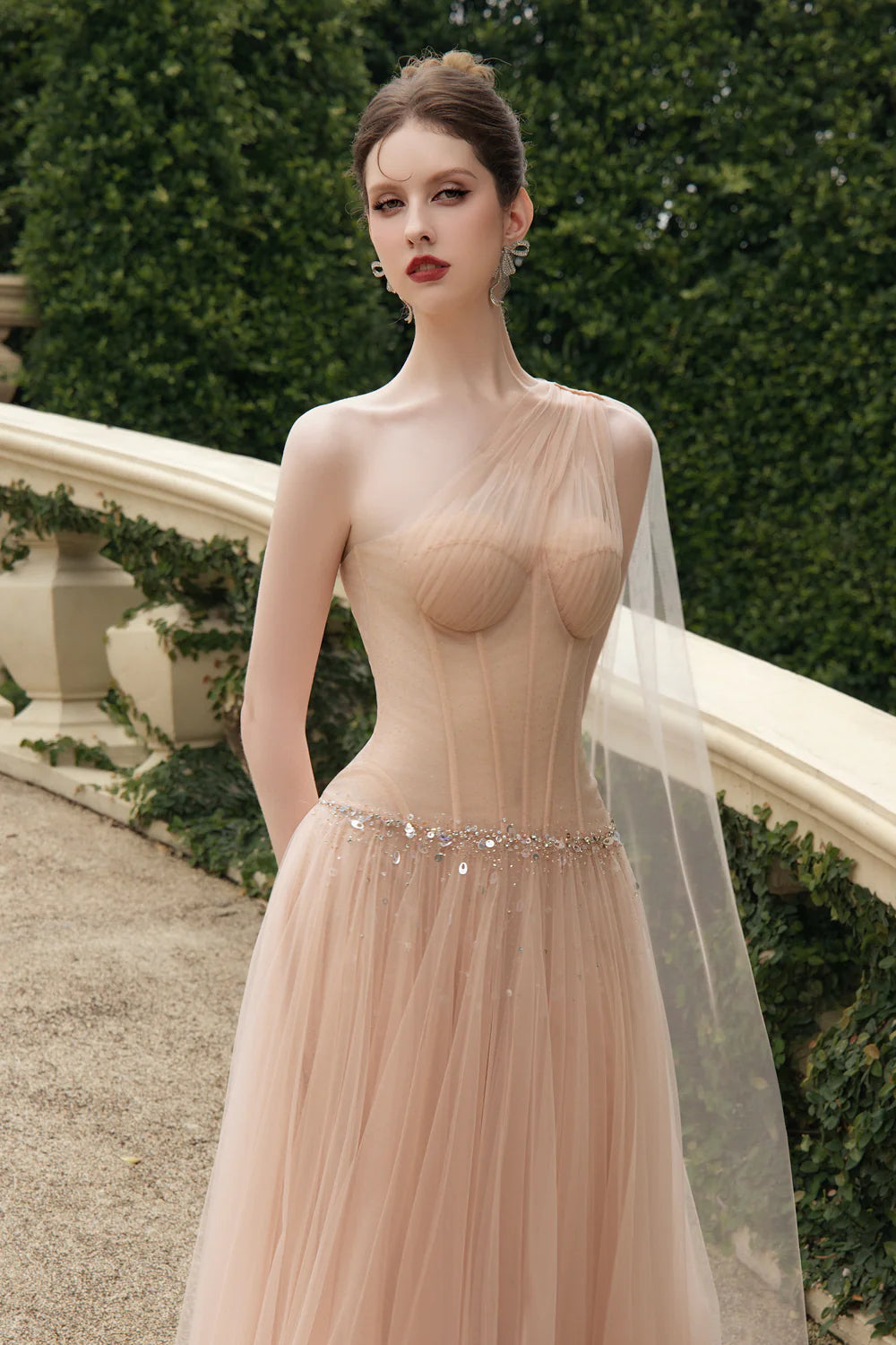 Roselith A-line One Shoulder Tulle Maxi Dress