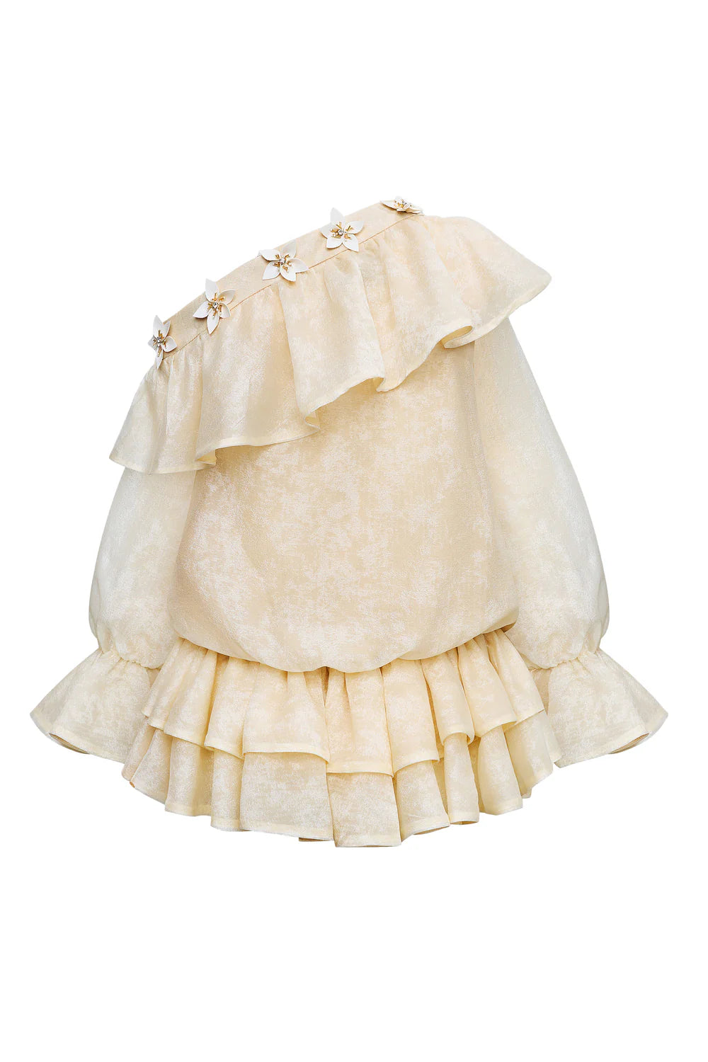 Lavallière Asymmetric Neck Applique Mini Dress