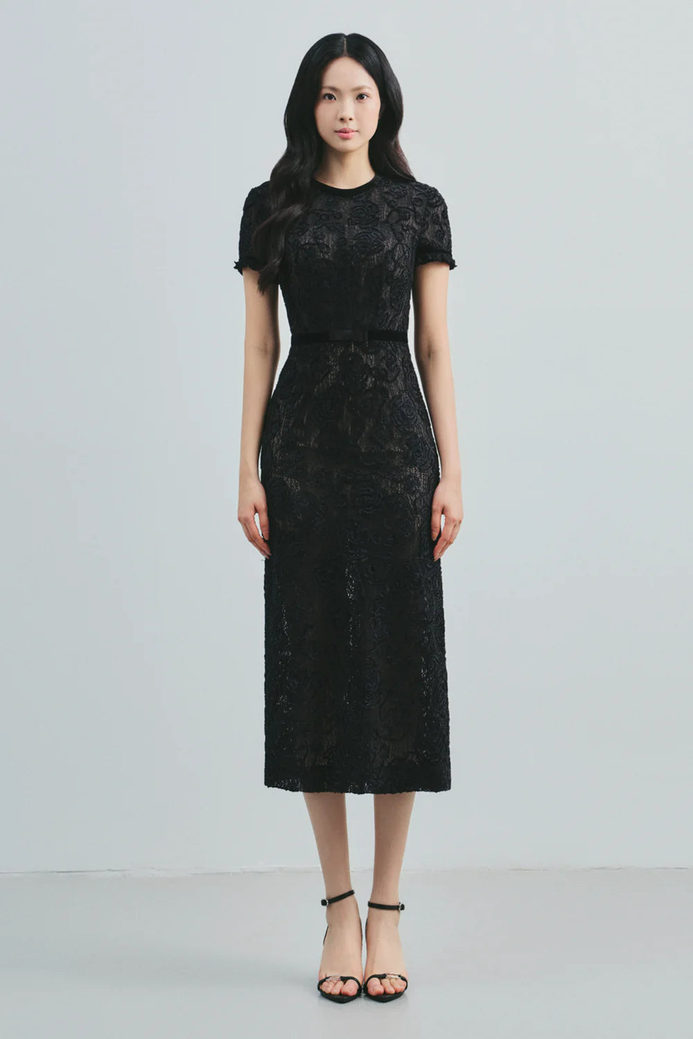 Delphia Round Neck Ribbon Midi Dress