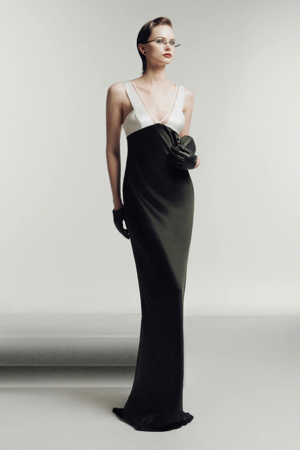 Massena Sheath V-Neck Sateen Maxi Dress