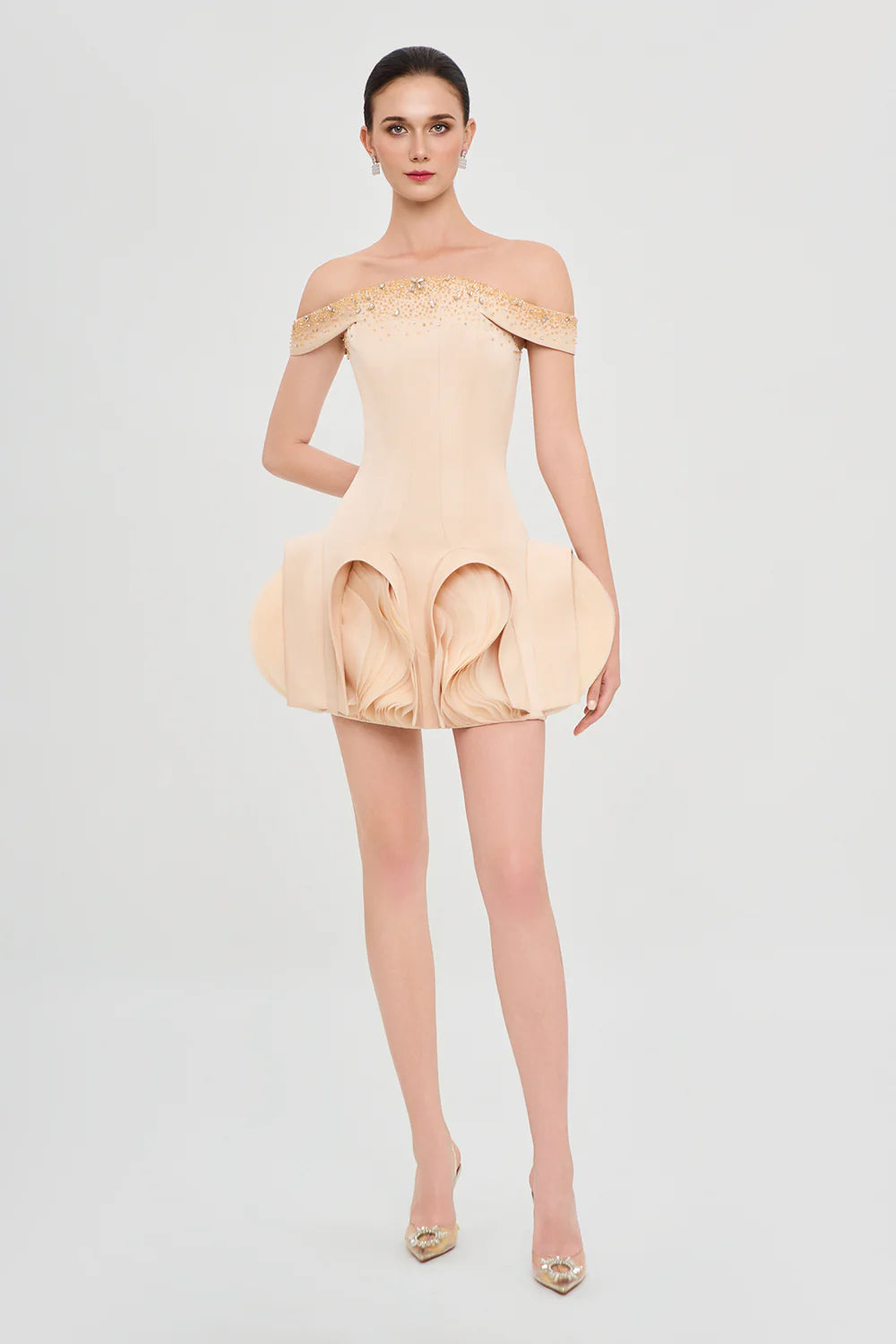 Starlit Bloom Bubble Draped Mini Dress