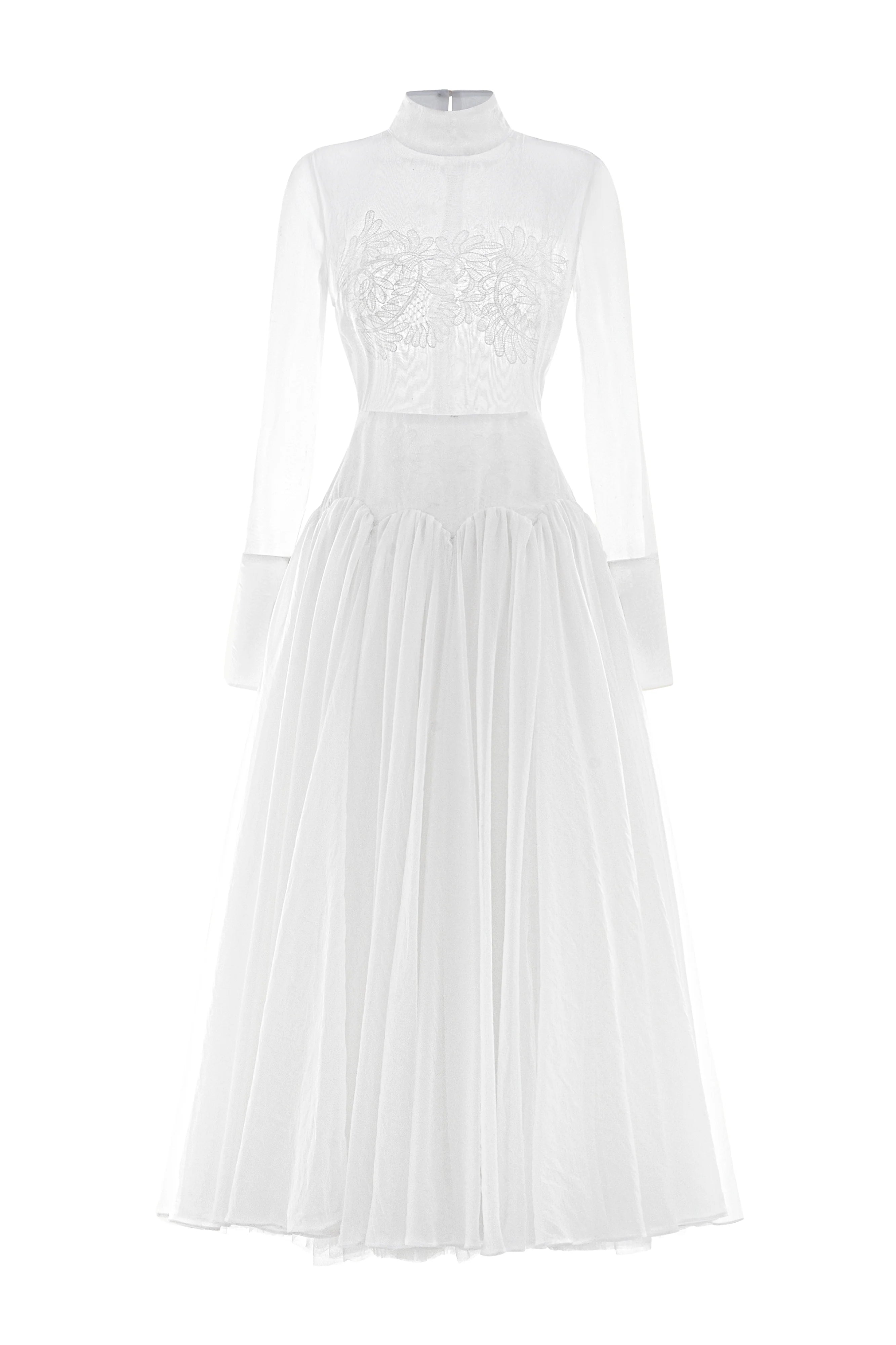 Angela High Neck Gathering Midi Dress