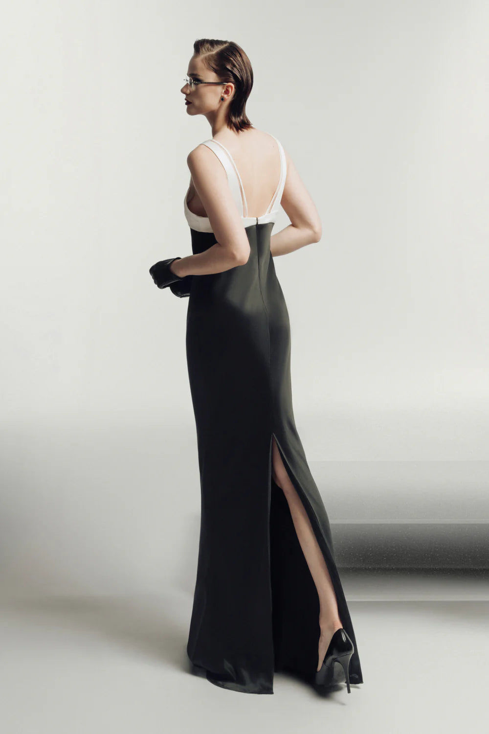 Massena Sheath V-Neck Sateen Maxi Dress