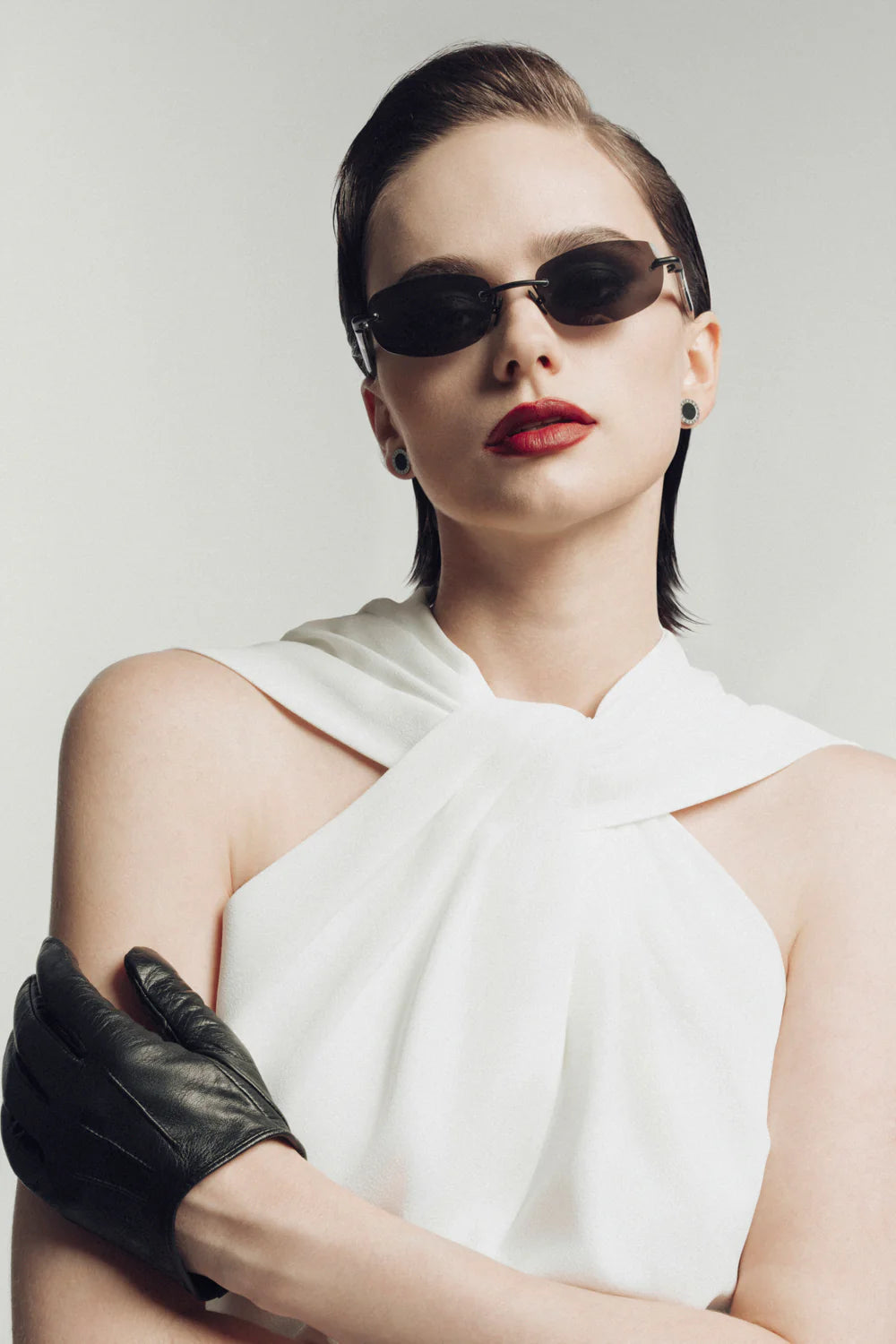 Claude Sheath Halter Neck Crepe Midi Dress