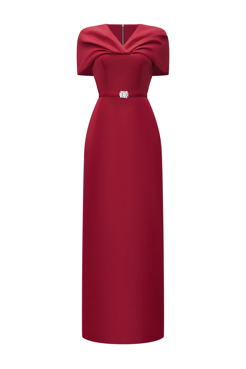 Fiorelle Sheath Cape Sleeved Satin Maxi Dress