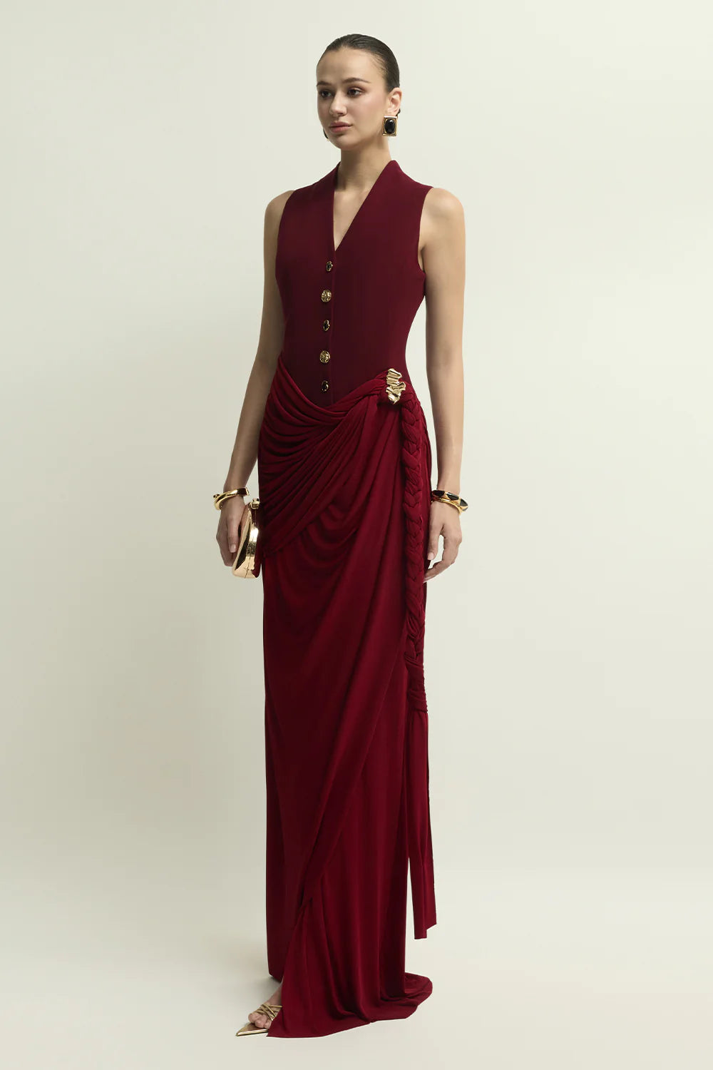 Agnus V-Neck Draped Maxi Dress