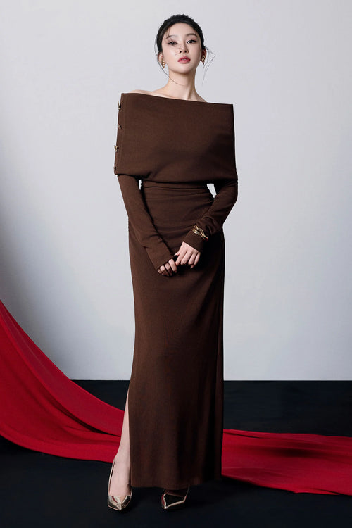 Alita Off-Shoulder Button Maxi Dress
