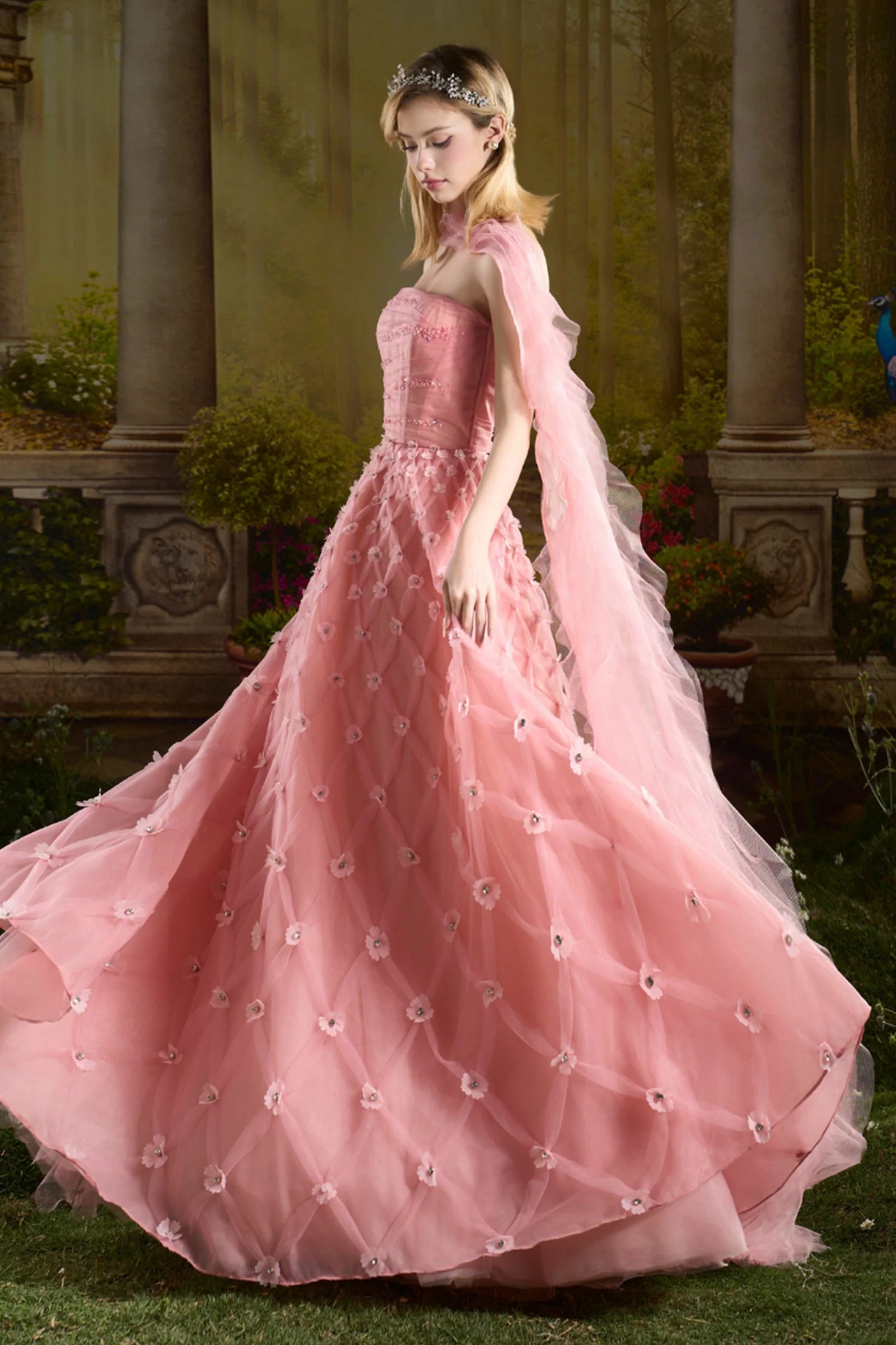 Veronica Straight Across Applique Maxi Dress