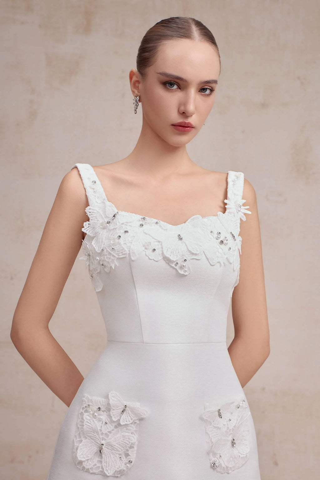 Cambrie Square Neck Applique Mini Dress