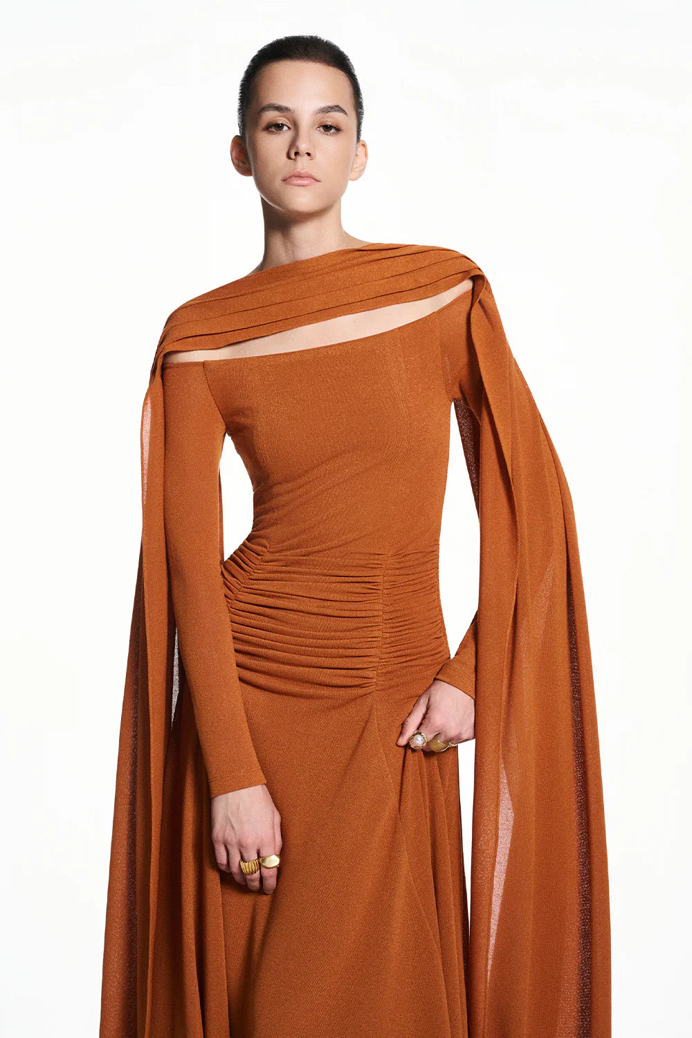 Majesta Off-Shoulder Gathering Maxi Dress