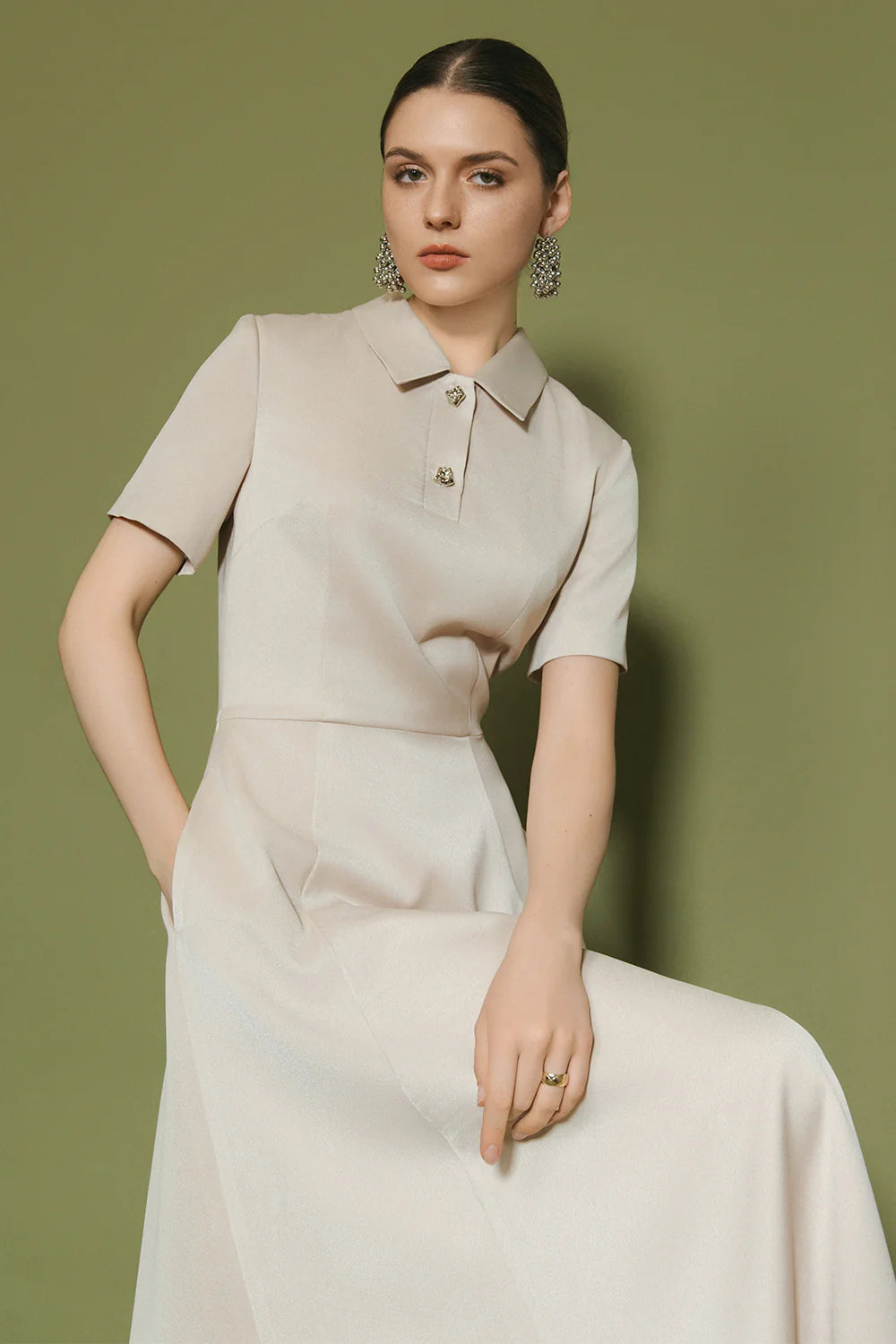 Alba Collared Button Midi Dress