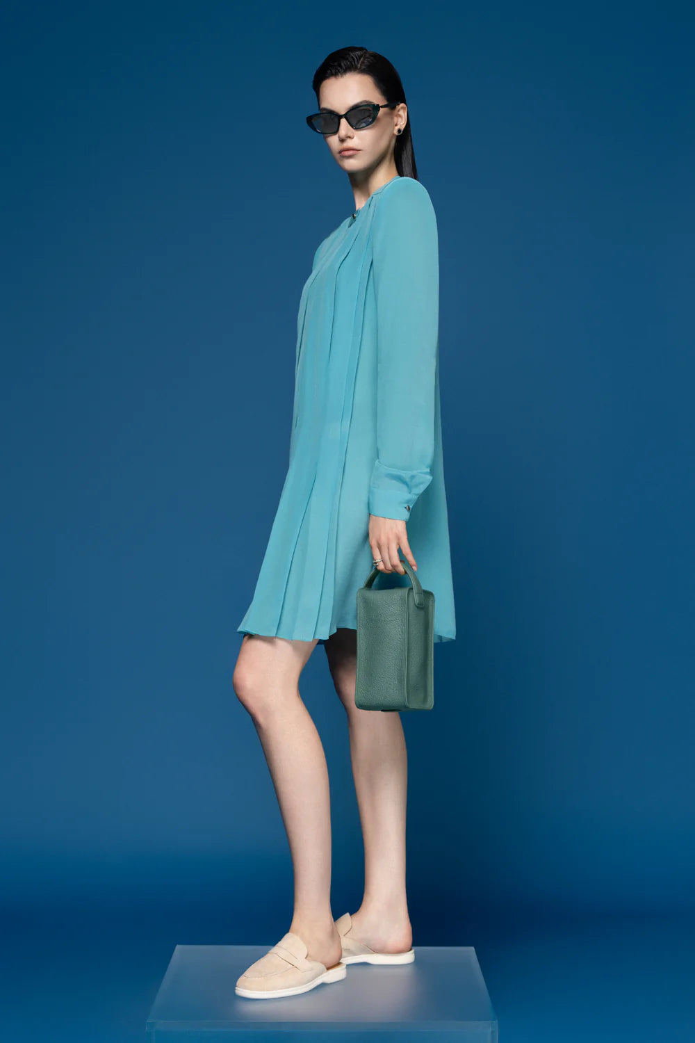 Sorbonne Straight Round Neck Silk Chiffon Mini Dress