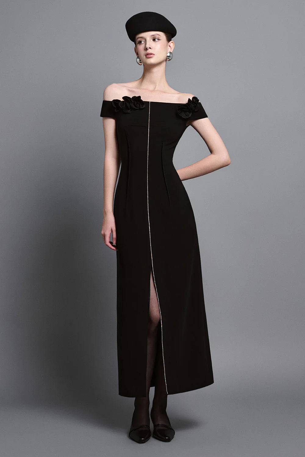 Evel Sheath Off-Shoulder Twill Midi Dress