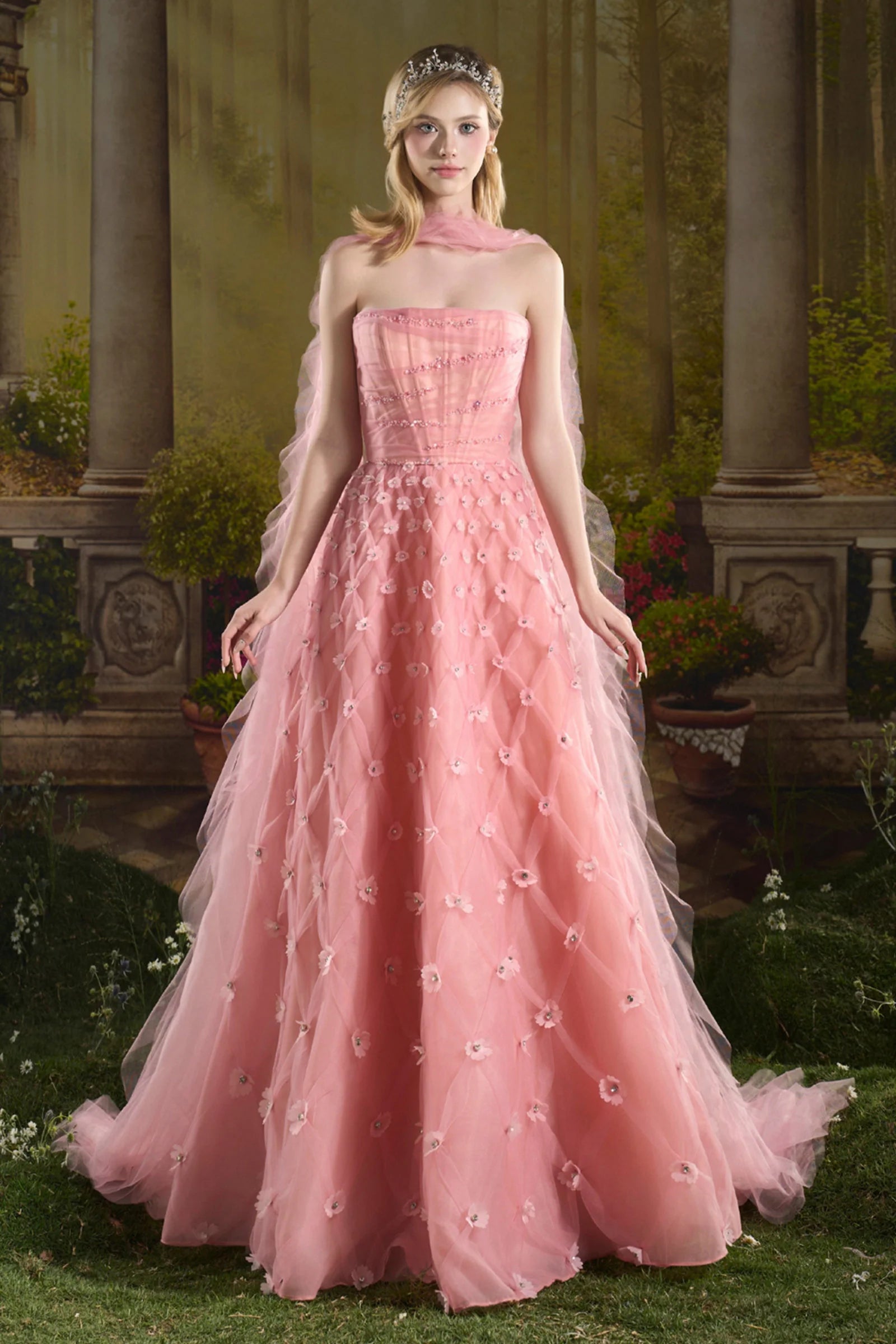 Veronica Straight Across Applique Maxi Dress