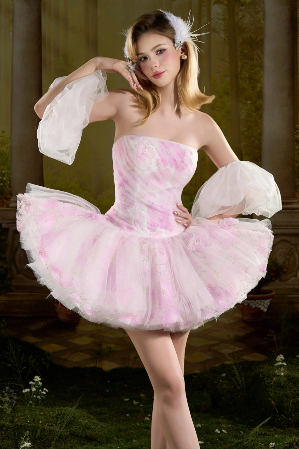 Lizzie Puff Sleeve Gathering Mini Dress