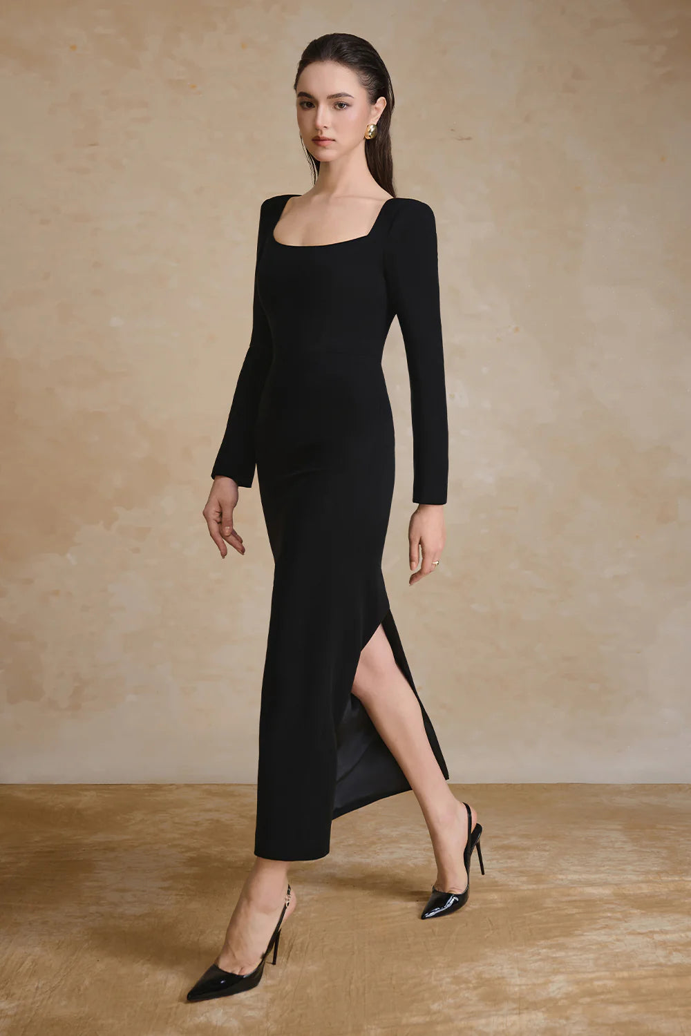 Rugosa Square Neck Crepe Maxi Dress