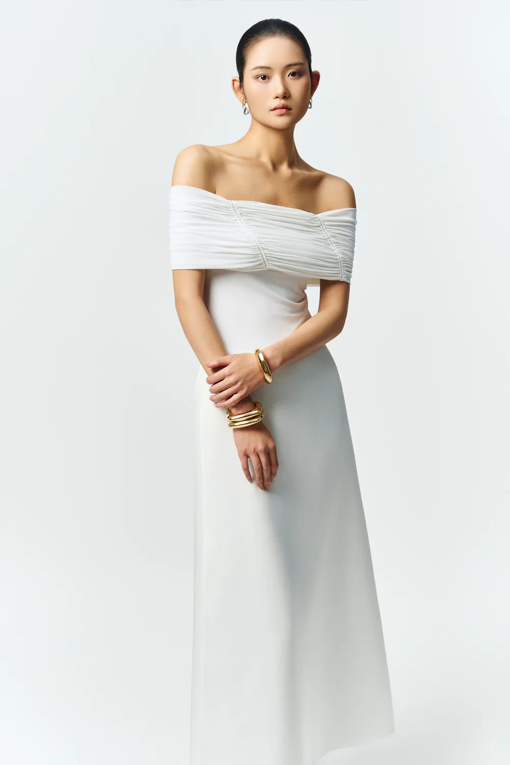 Silvera Off-Shoulder Gathering Maxi Dress