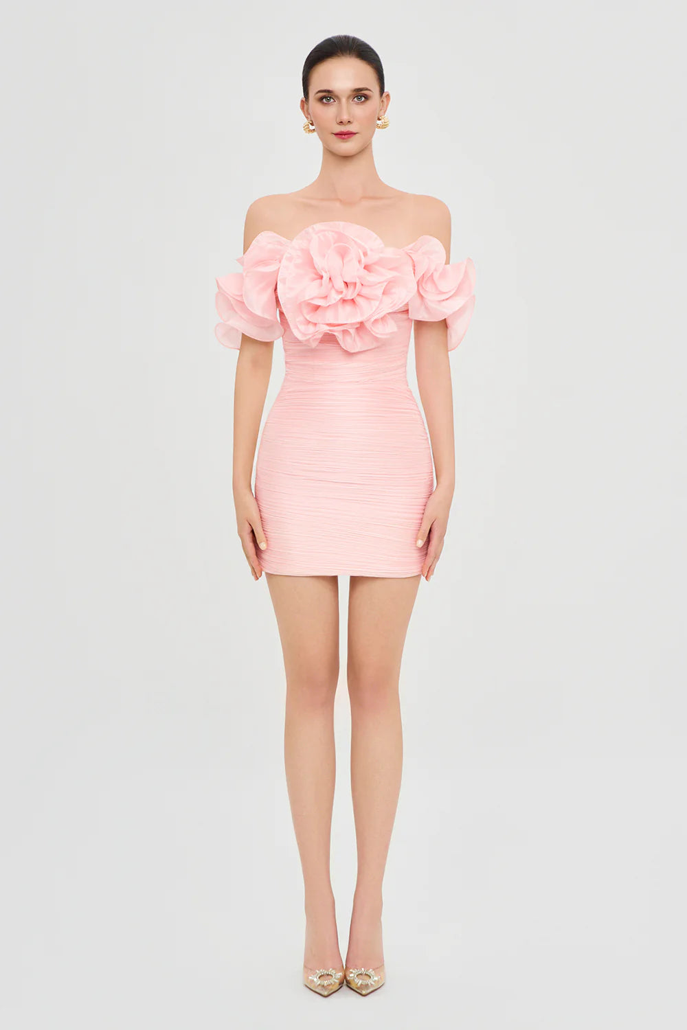Acapella Rose Off-Shoulder Ruffle Mini Dress