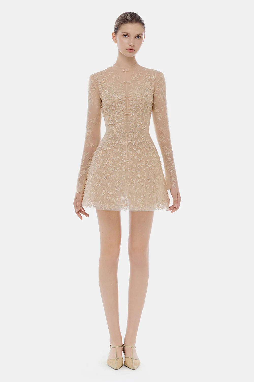 Isabeau High Neck Embroidery Mini Dress