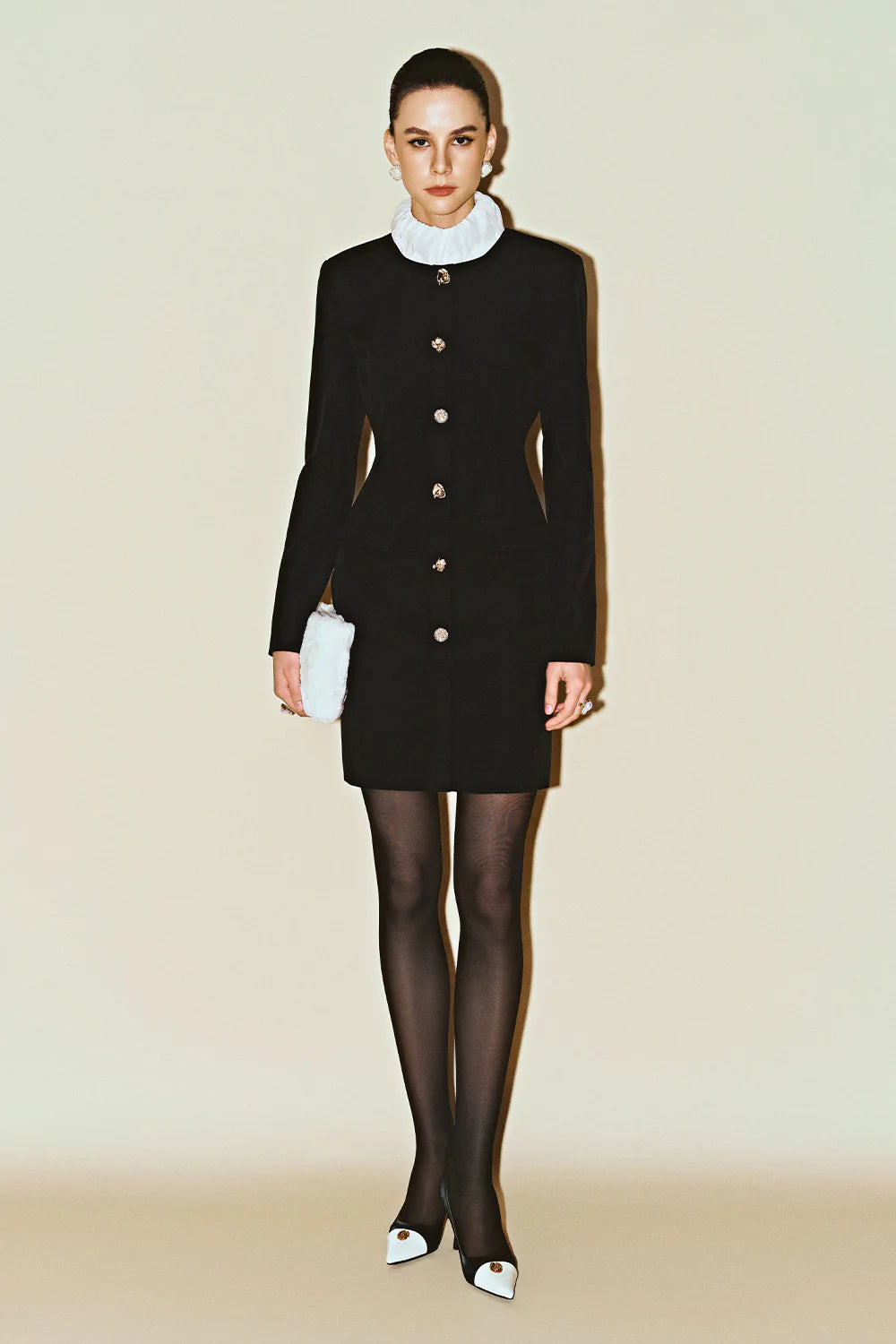 Vespera High Neck Button Mini Dress