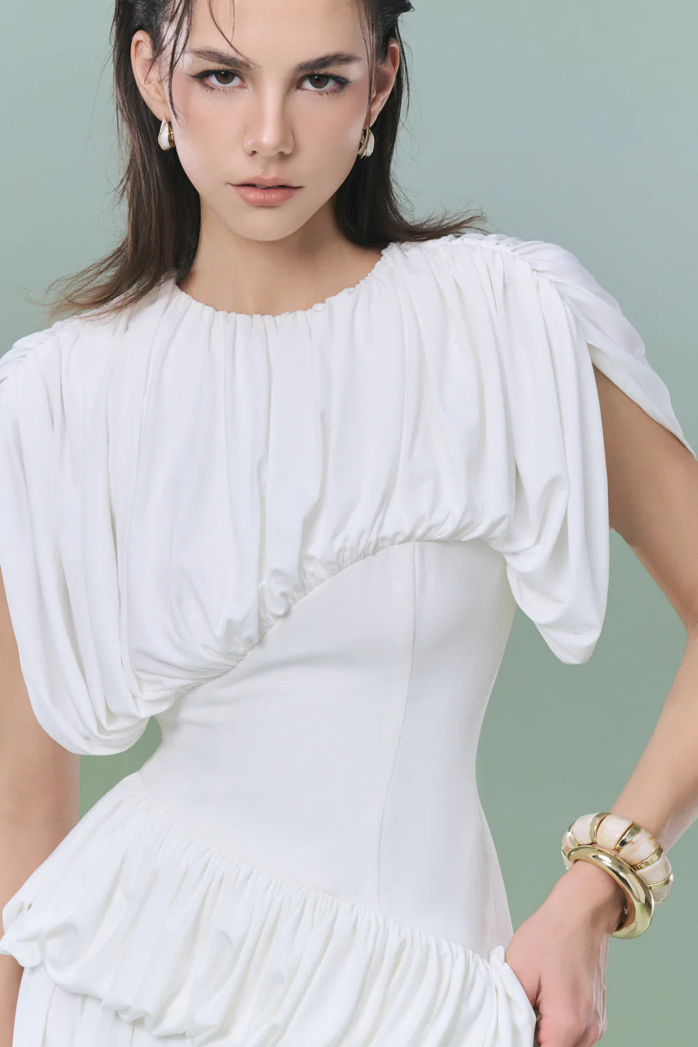 Voayage A-line Gathering Midi Dress