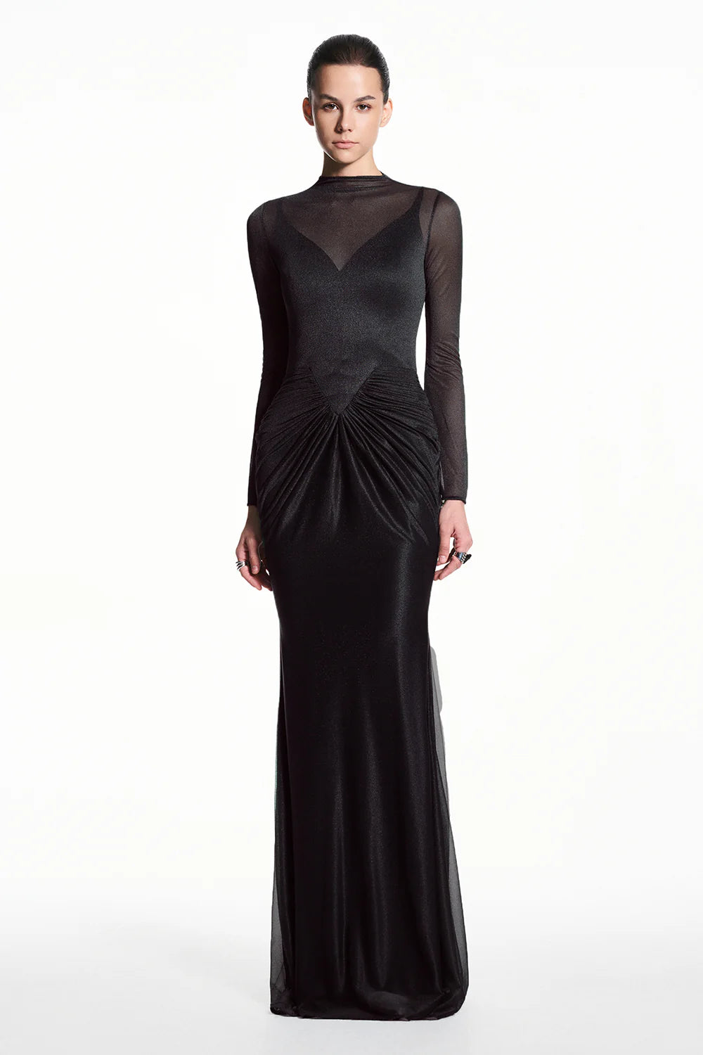Alina High Neck Gathering Maxi Dress