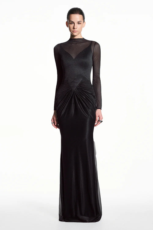 Alina High Neck Gathering Maxi Dress