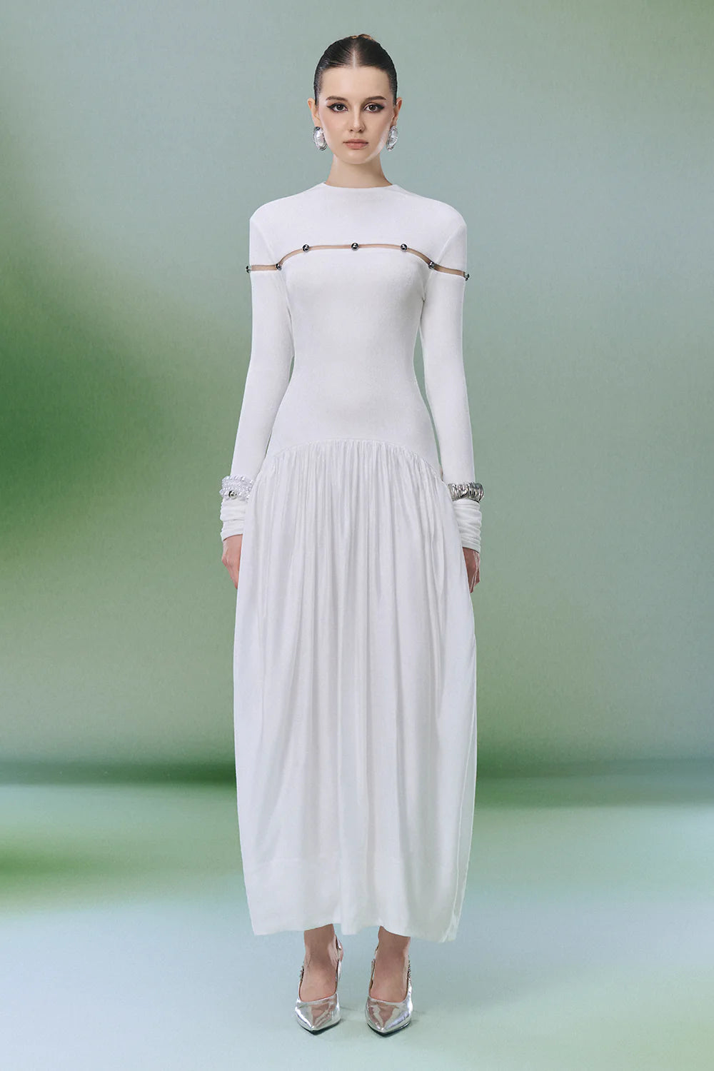 Milan Round Neck Gathering Midi Dress