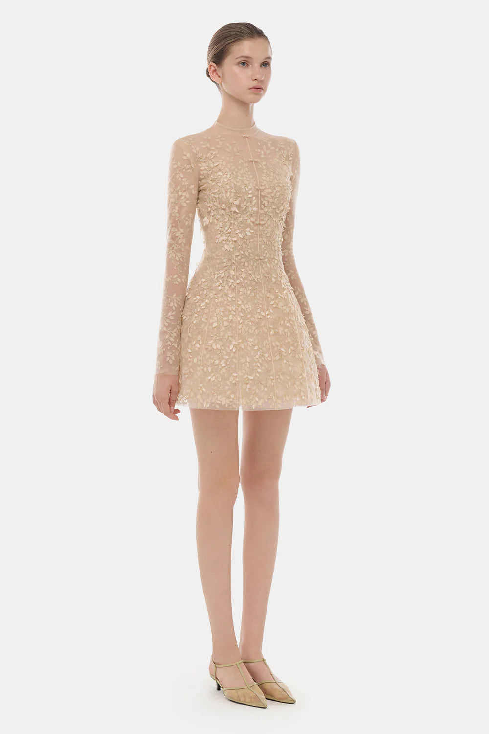 Isabeau High Neck Embroidery Mini Dress