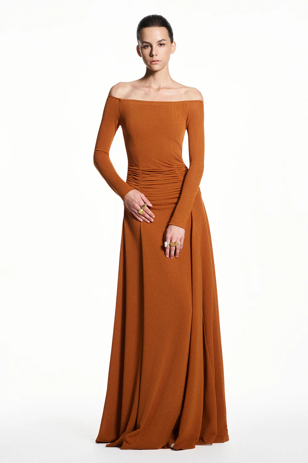 Majesta Off-Shoulder Gathering Maxi Dress