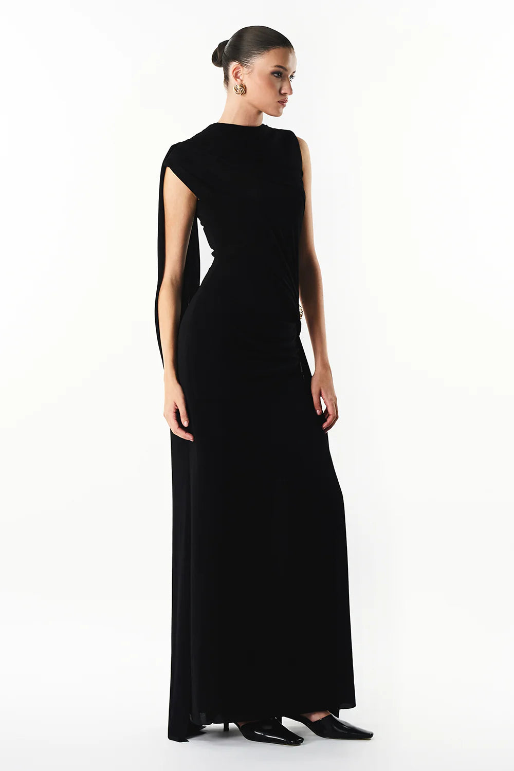 Onyra Asymmetric Sleeve Metal Maxi Dress