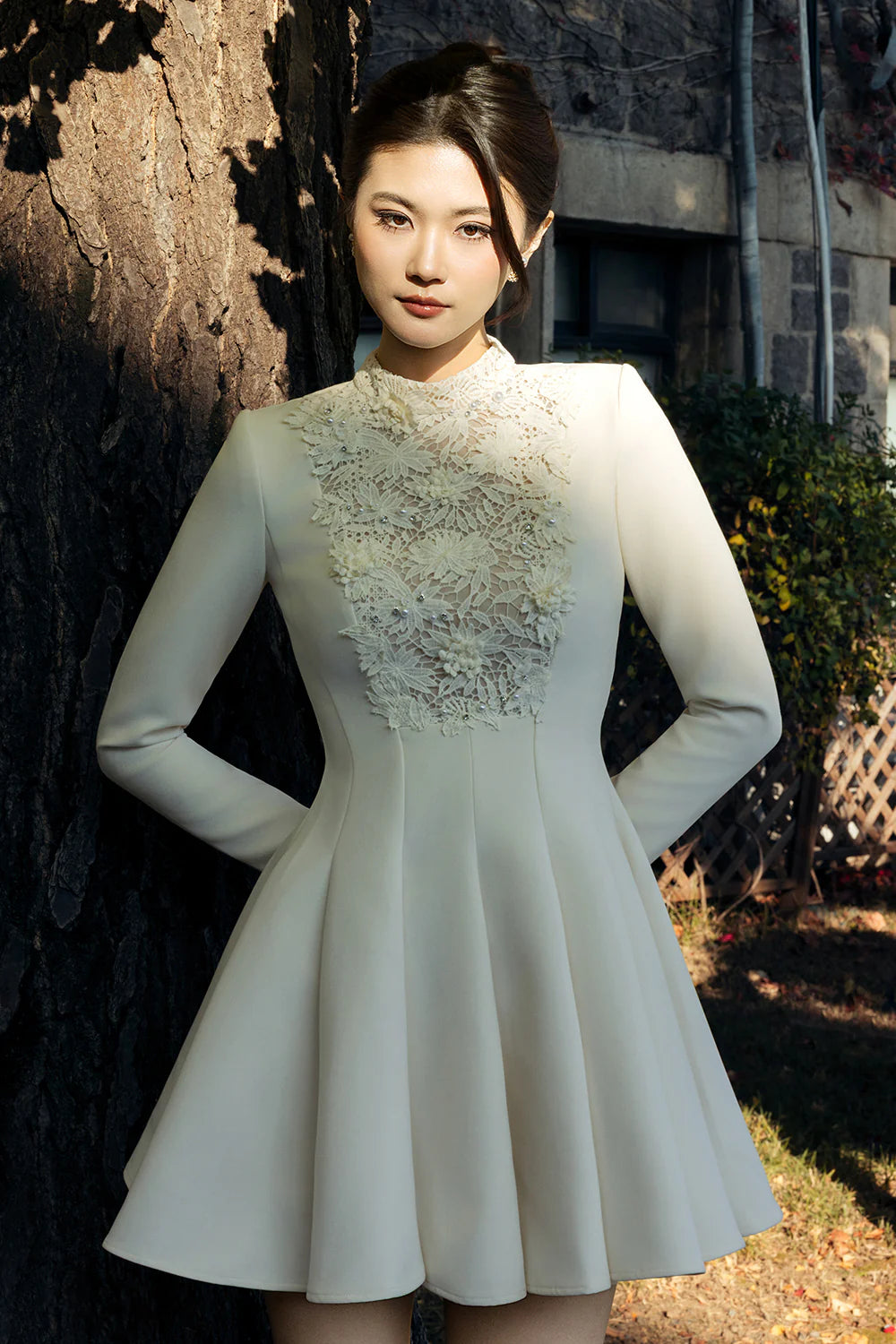 Nivora High Neck Applique Mini Dress