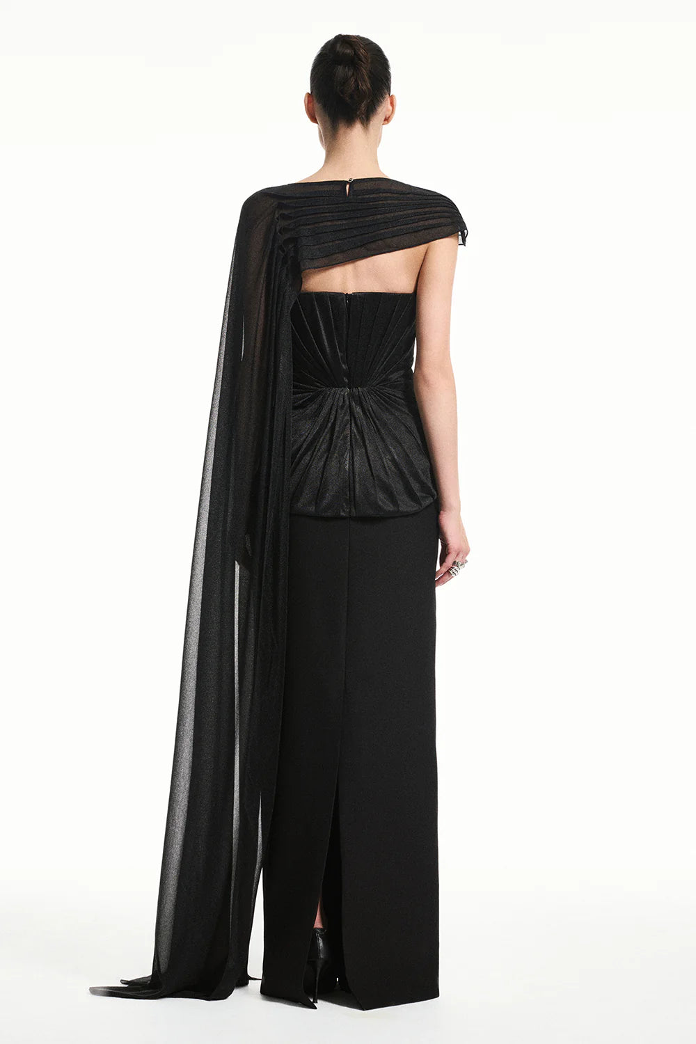 Alba Asymmetric Sleeve Draped Maxi Dress