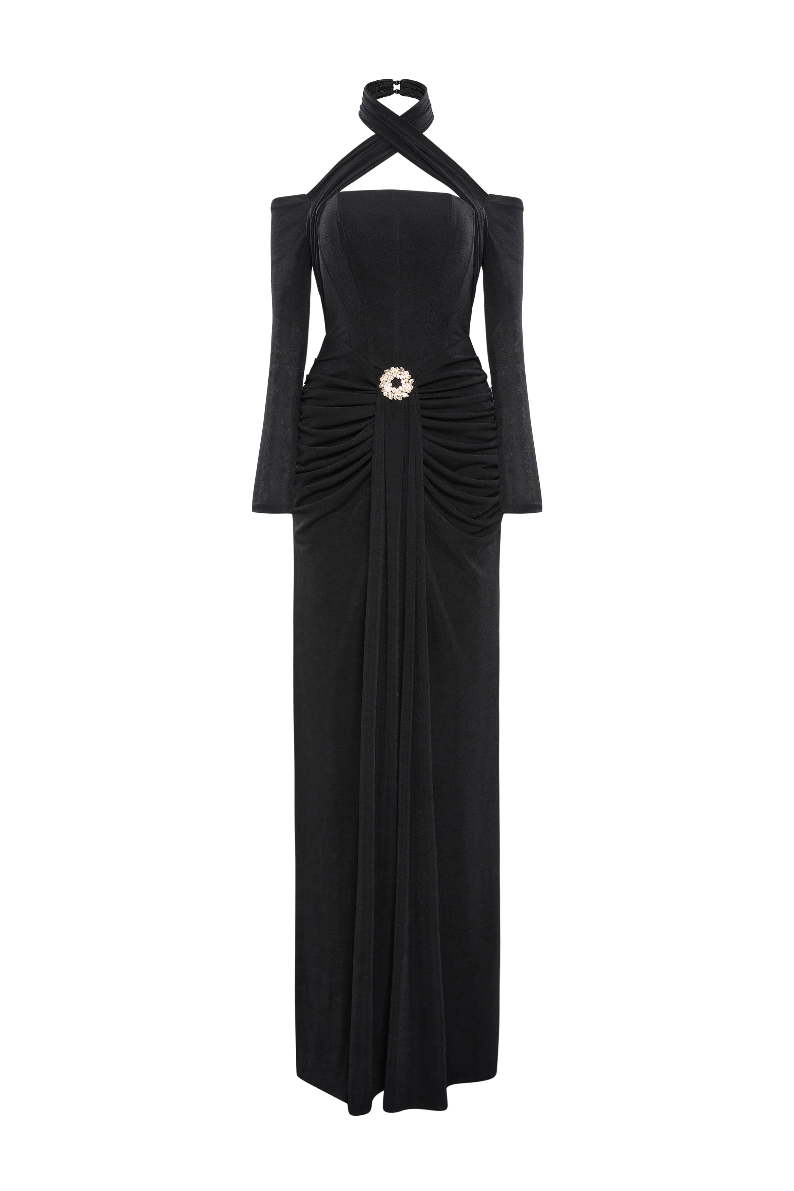 Maelis Sheath Crossover Neck Spandex Maxi Dress