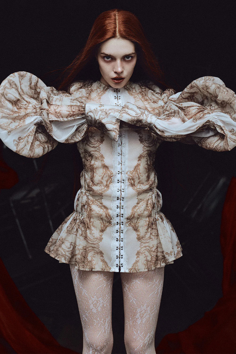 Bellona Leg Of Mutton Sleeve Gathering Mini Dress