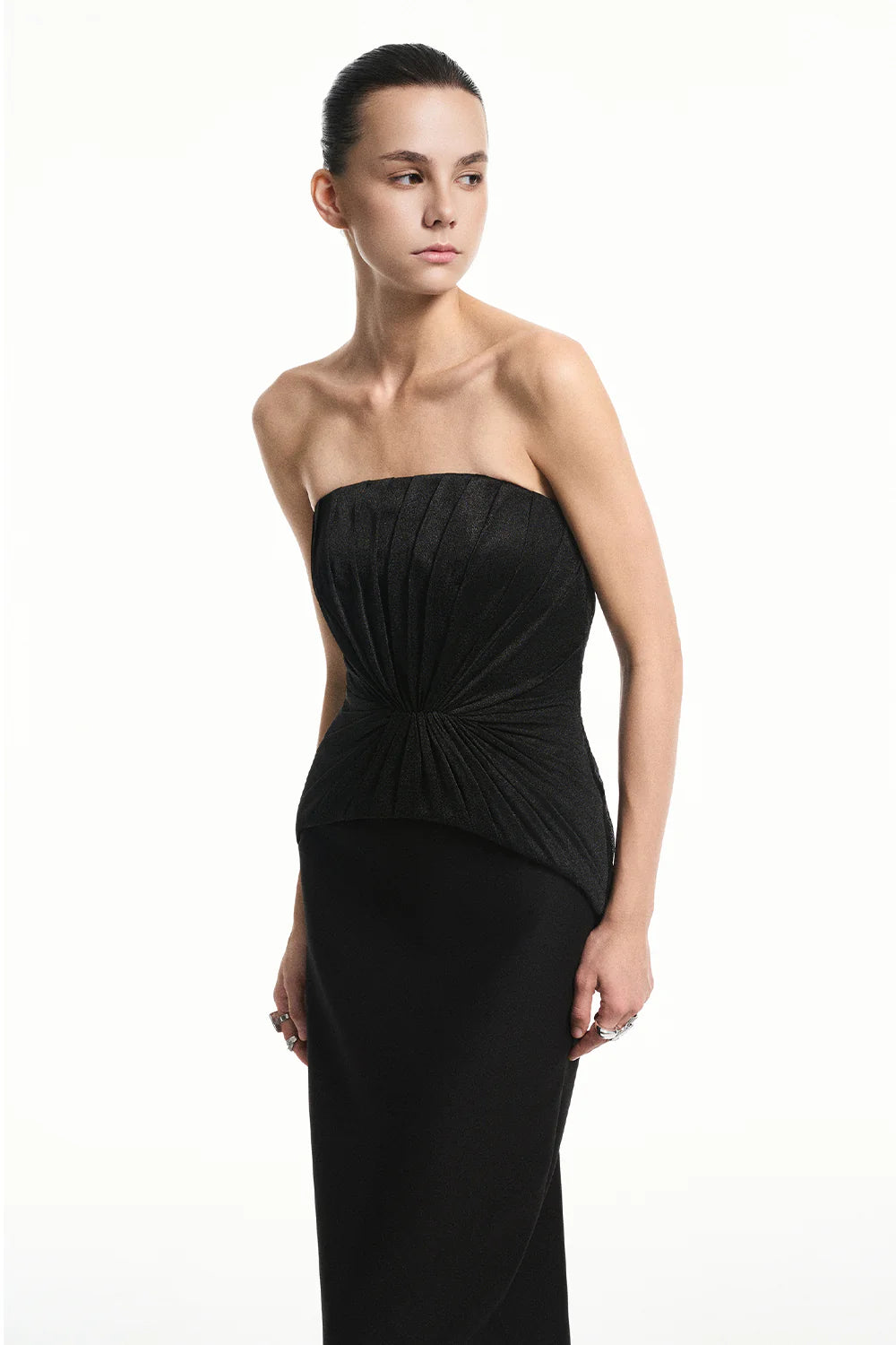 Alba Asymmetric Sleeve Draped Maxi Dress