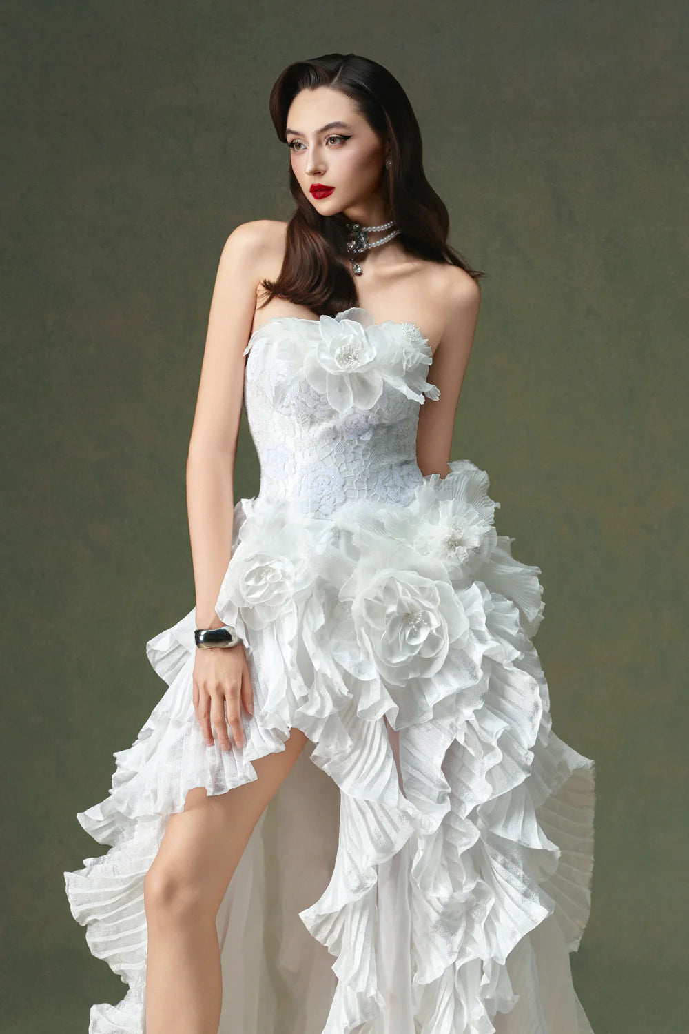 Everbloom Asymmetric Ruffle Maxi Dress