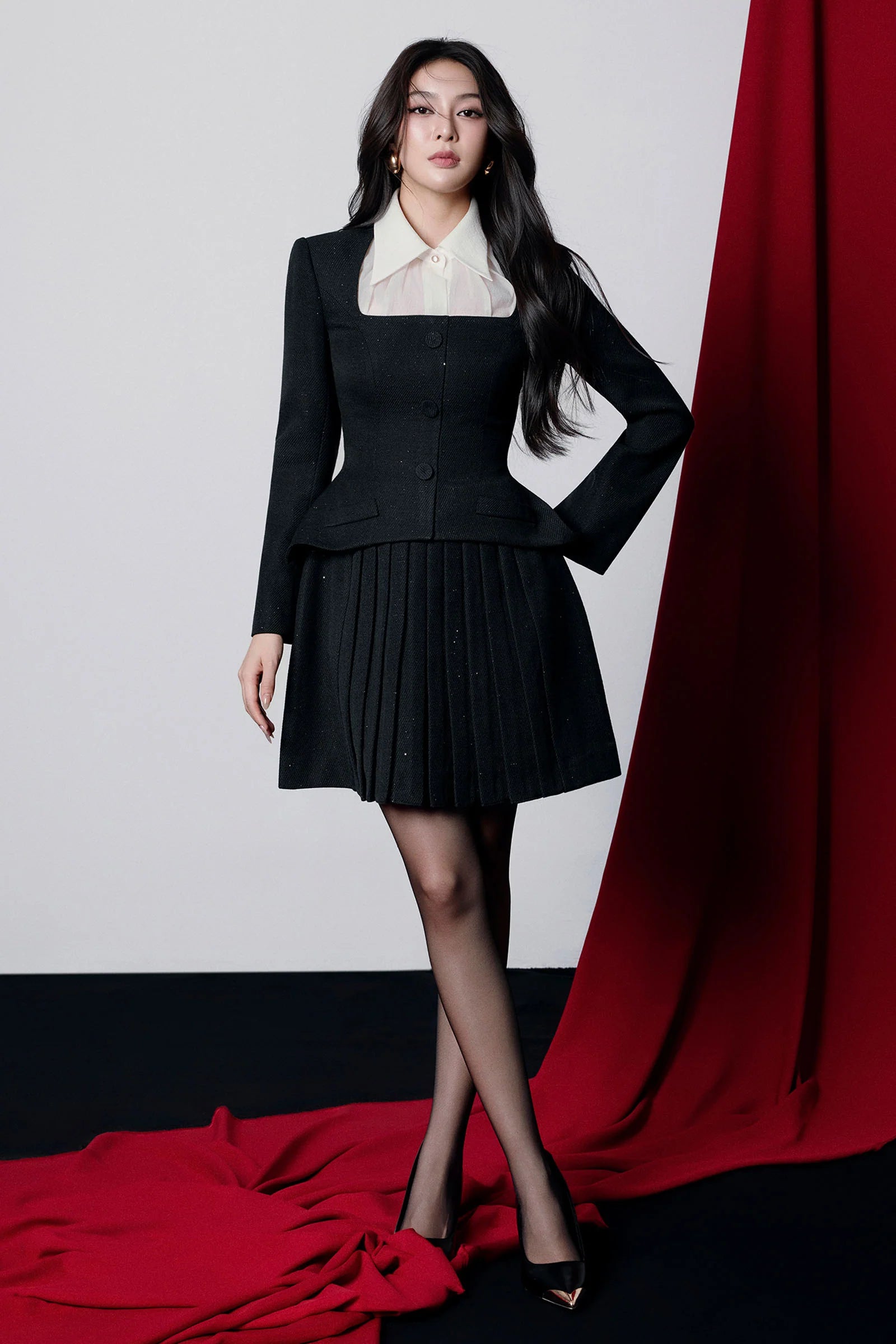 Dottie Collared Pleated Mini Dress