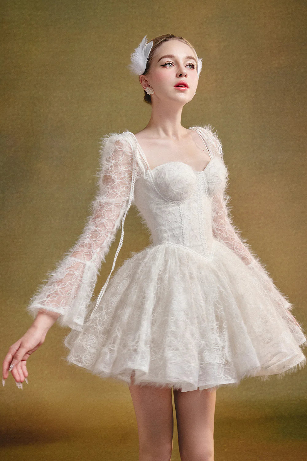 Clover Bell Sleeve Gathering Mini Dress