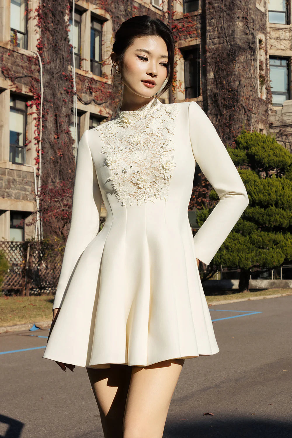 Nivora High Neck Applique Mini Dress