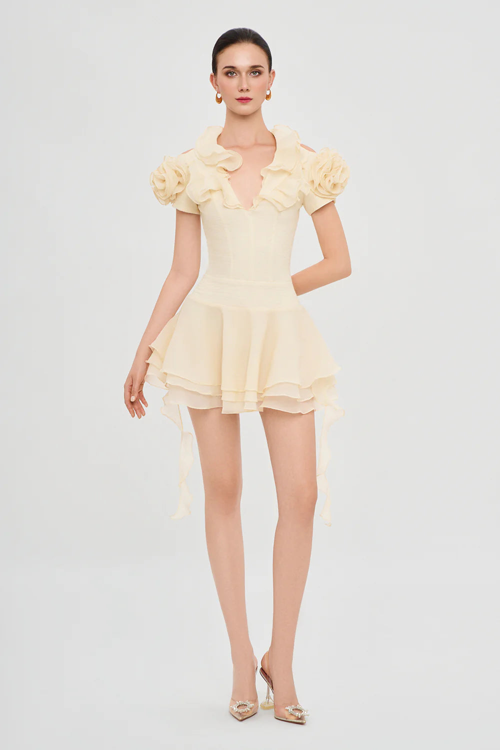 Fleur de Soleil Puff Sleeve Ruffle Mini Dress