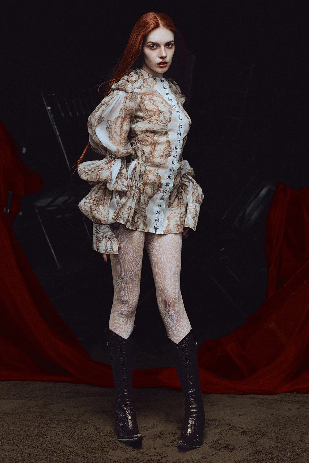 Bellona Leg Of Mutton Sleeve Gathering Mini Dress