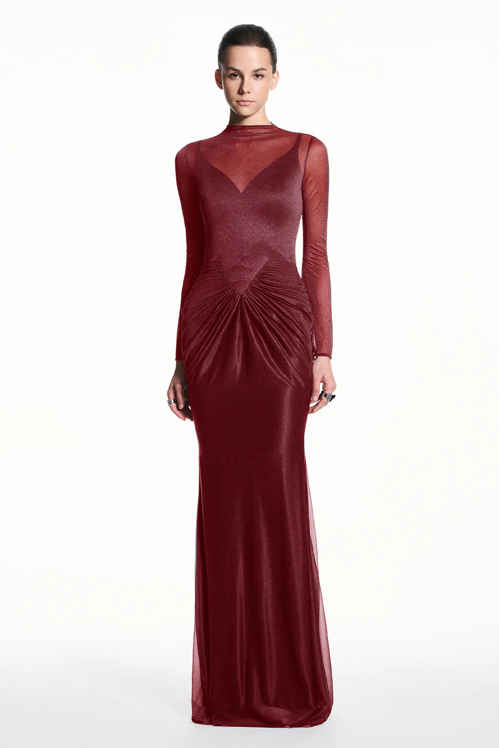 Alina High Neck Gathering Maxi Dress