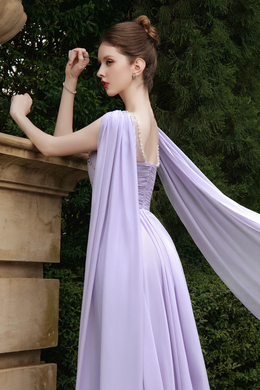 Violette A-line Scoop Neck Silk Blend Maxi Dress