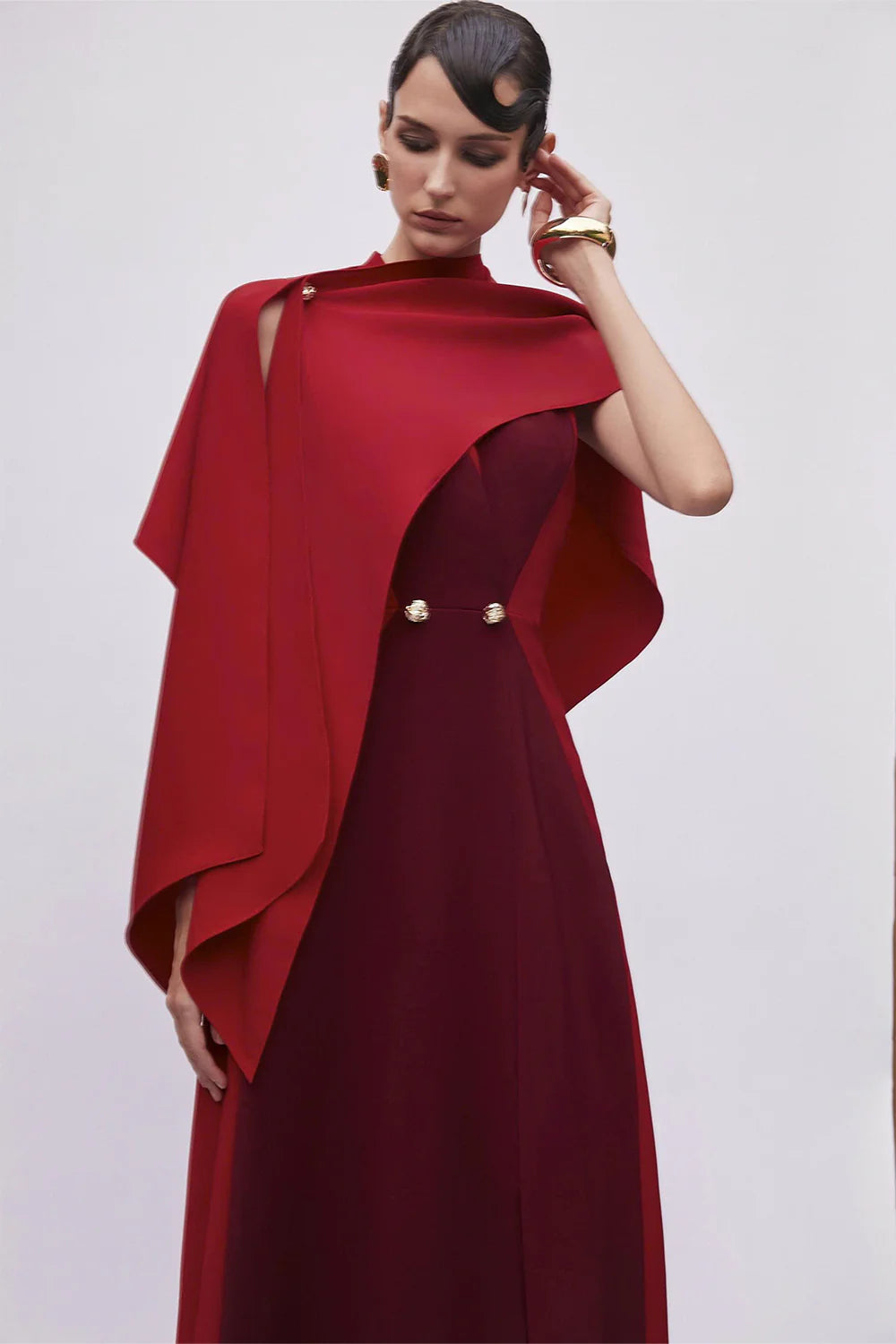 Harleston II Cape Sleeve Button Maxi Dress